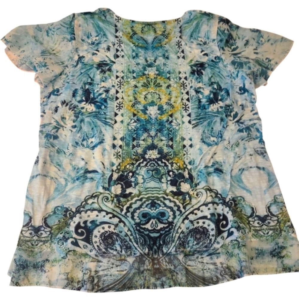 Time And‎ Tru Top Boho Print Rhinestones Short Sleeves Lightweight Women…